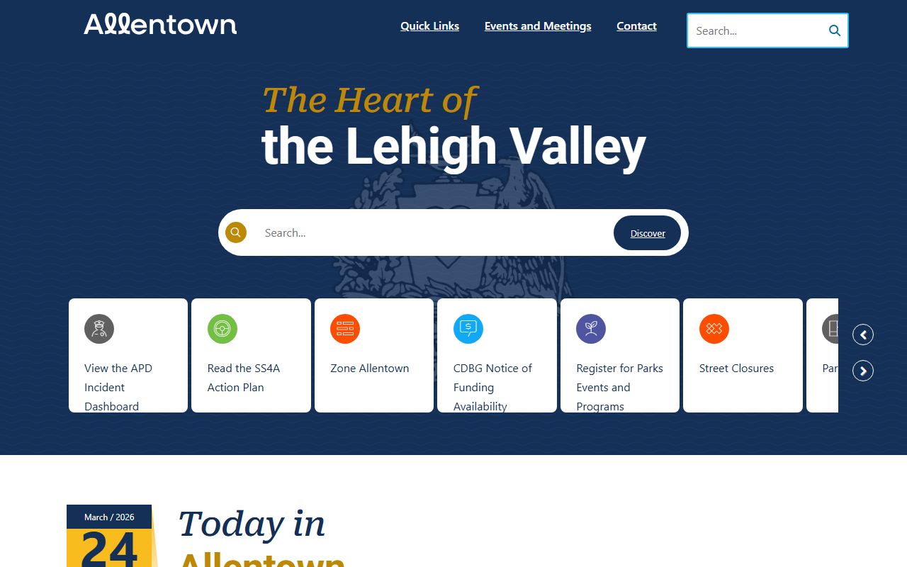 Allentown city homepage for public records access