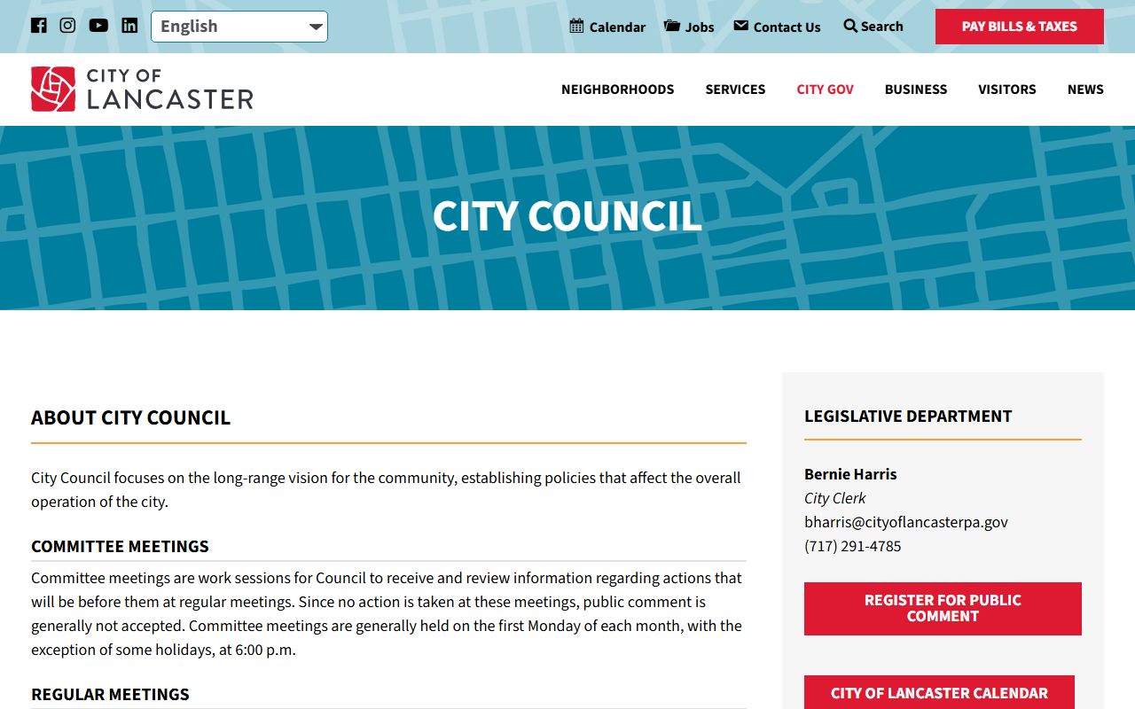 Lancaster City Council records and meeting minutes