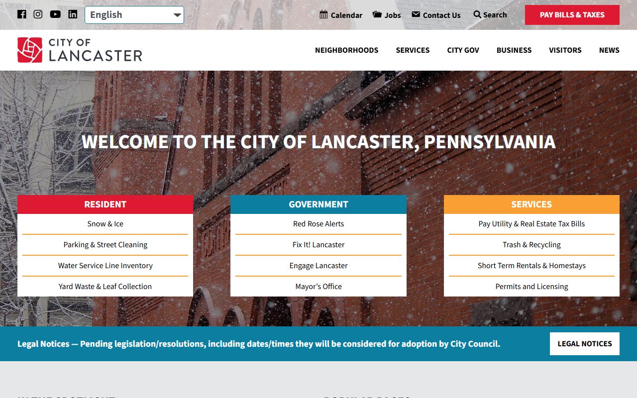 Lancaster city homepage for public records access