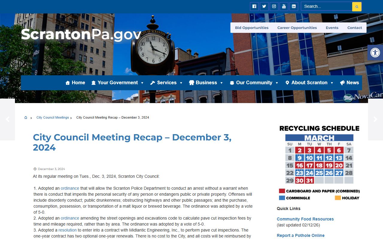 Scranton City Council public records and meeting information
