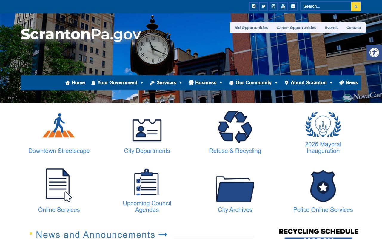 Scranton city homepage for public records