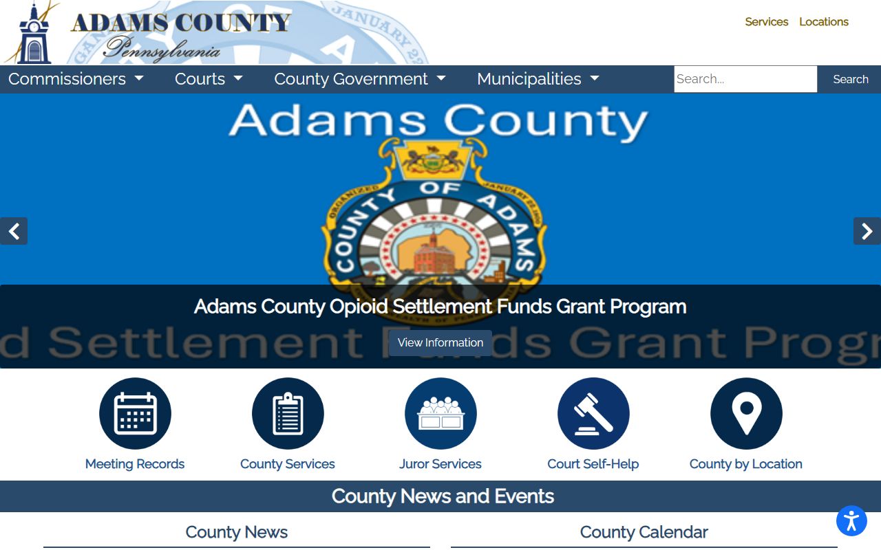 Adams County Pennsylvania homepage for public records access