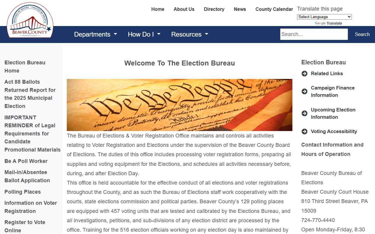 Beaver County Election Bureau maintaining public election records