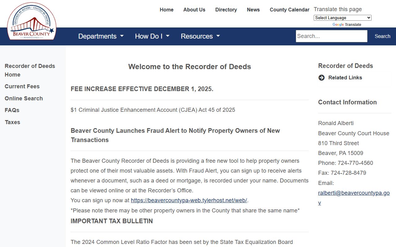 Beaver County Recorder of Deeds office for public records on property