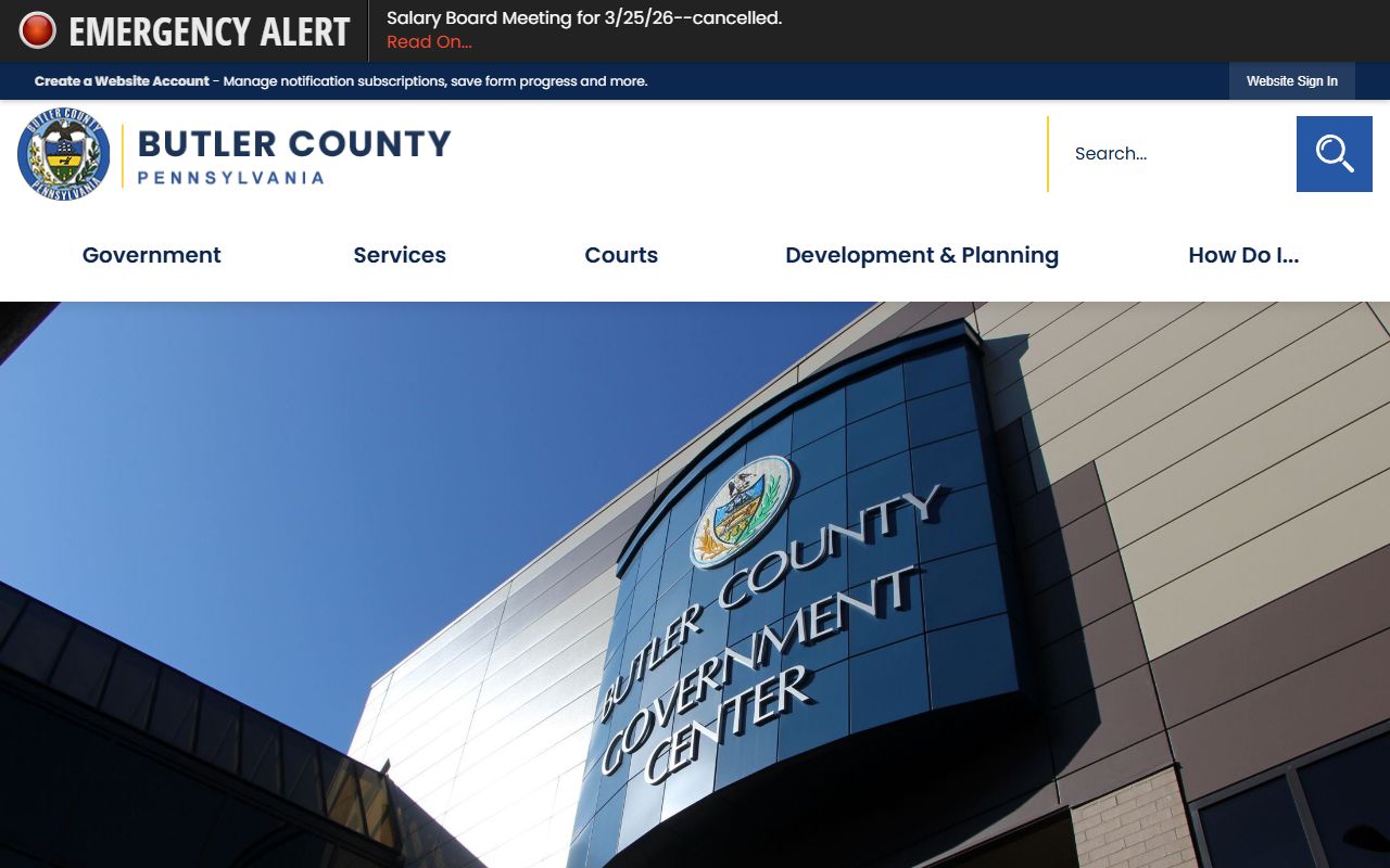 Butler County Pennsylvania government homepage for public records access