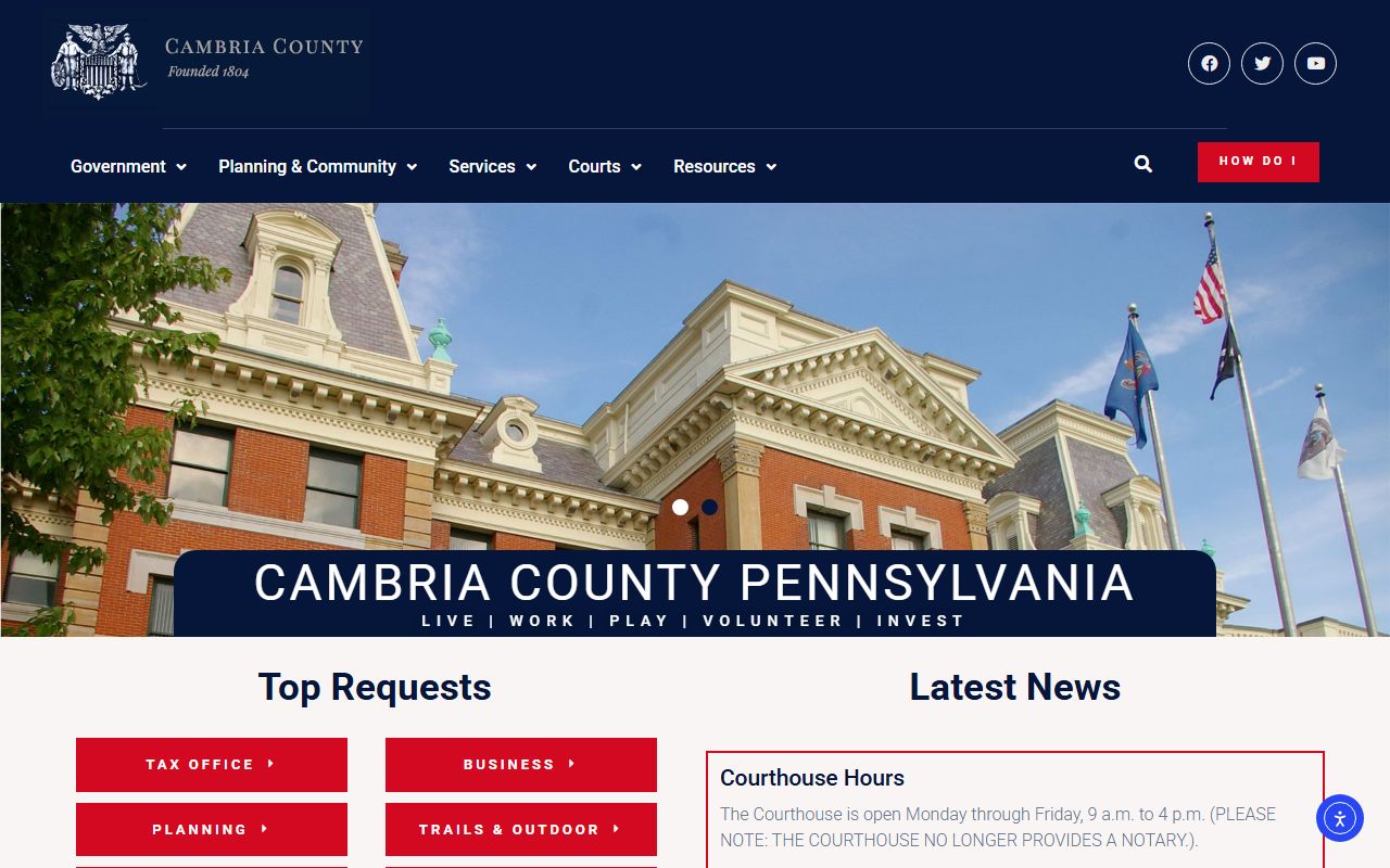 Cambria County Pennsylvania government homepage for public records