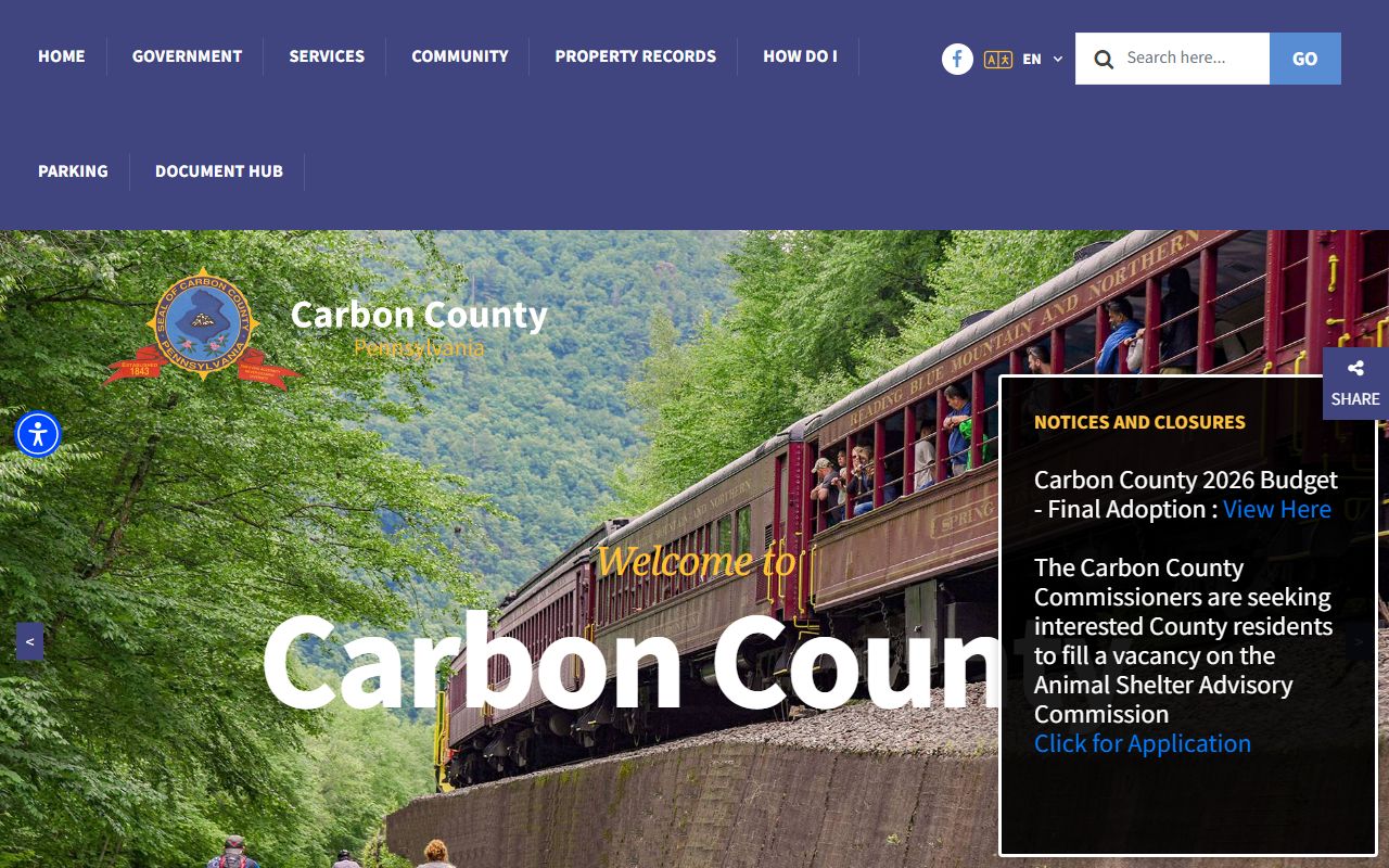 Carbon County Pennsylvania government website for public records access