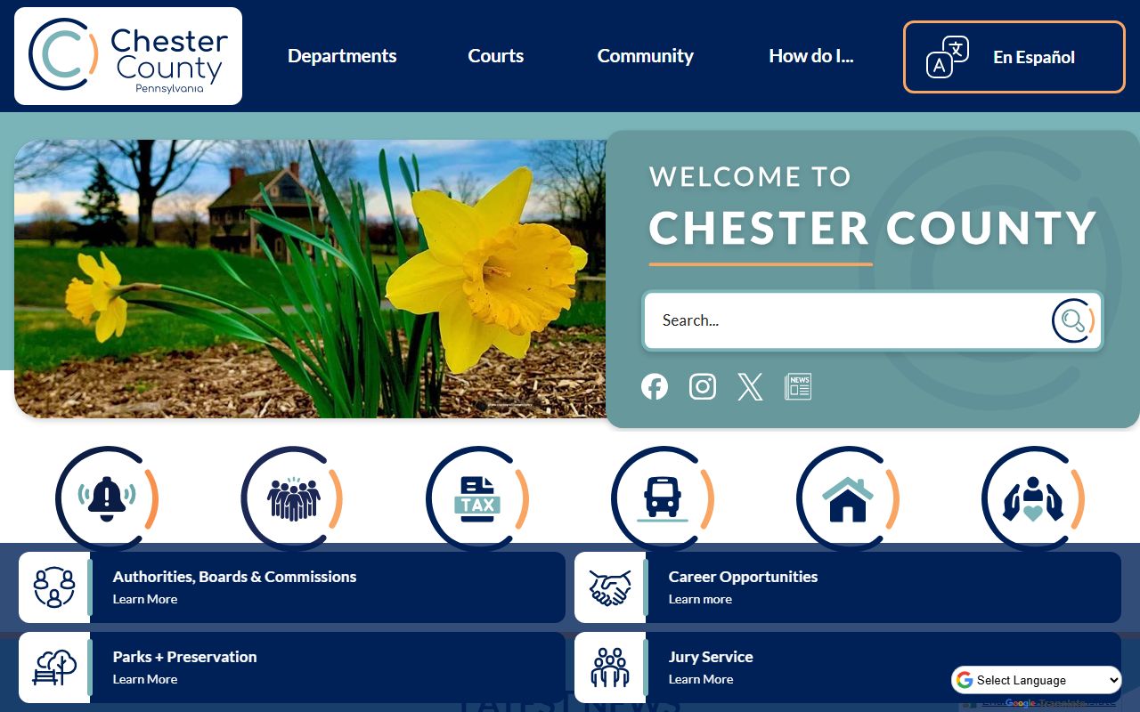 Chester County Pennsylvania government website for public records in West Chester