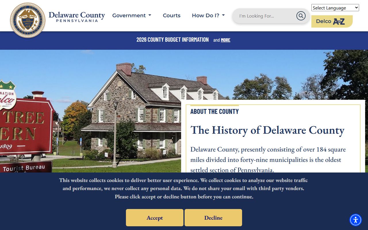 Delaware County homepage for public records search