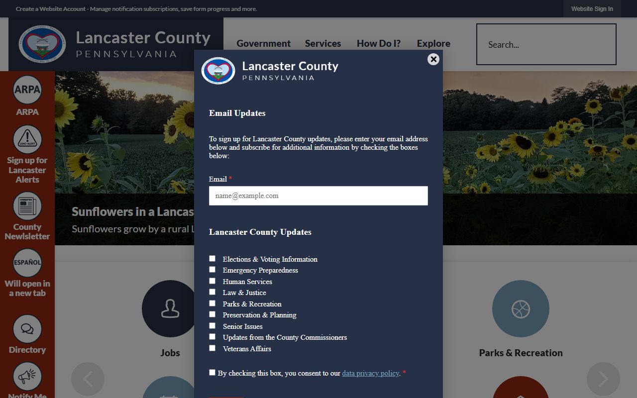 Lancaster County homepage for public records access