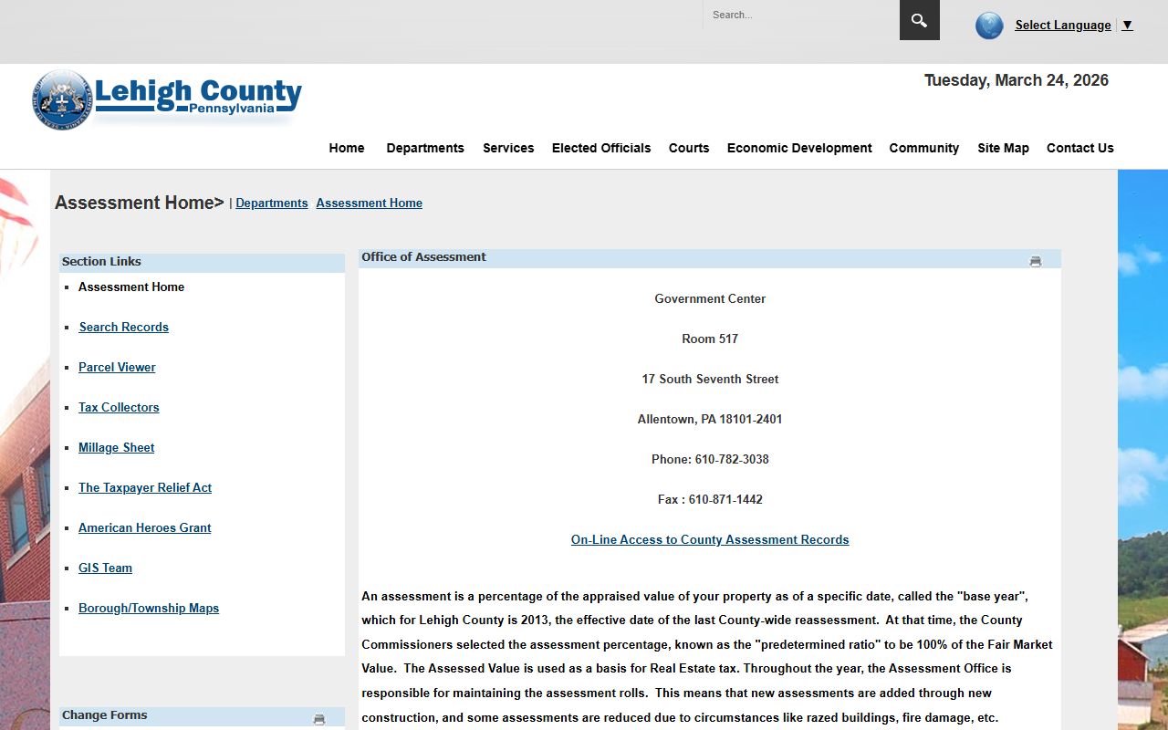 Lehigh County Assessment Office for property tax records