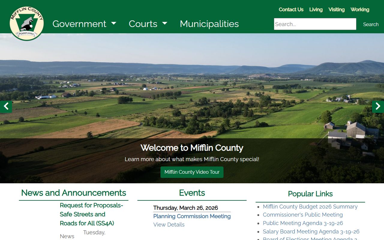 Mifflin County Pennsylvania homepage for public records