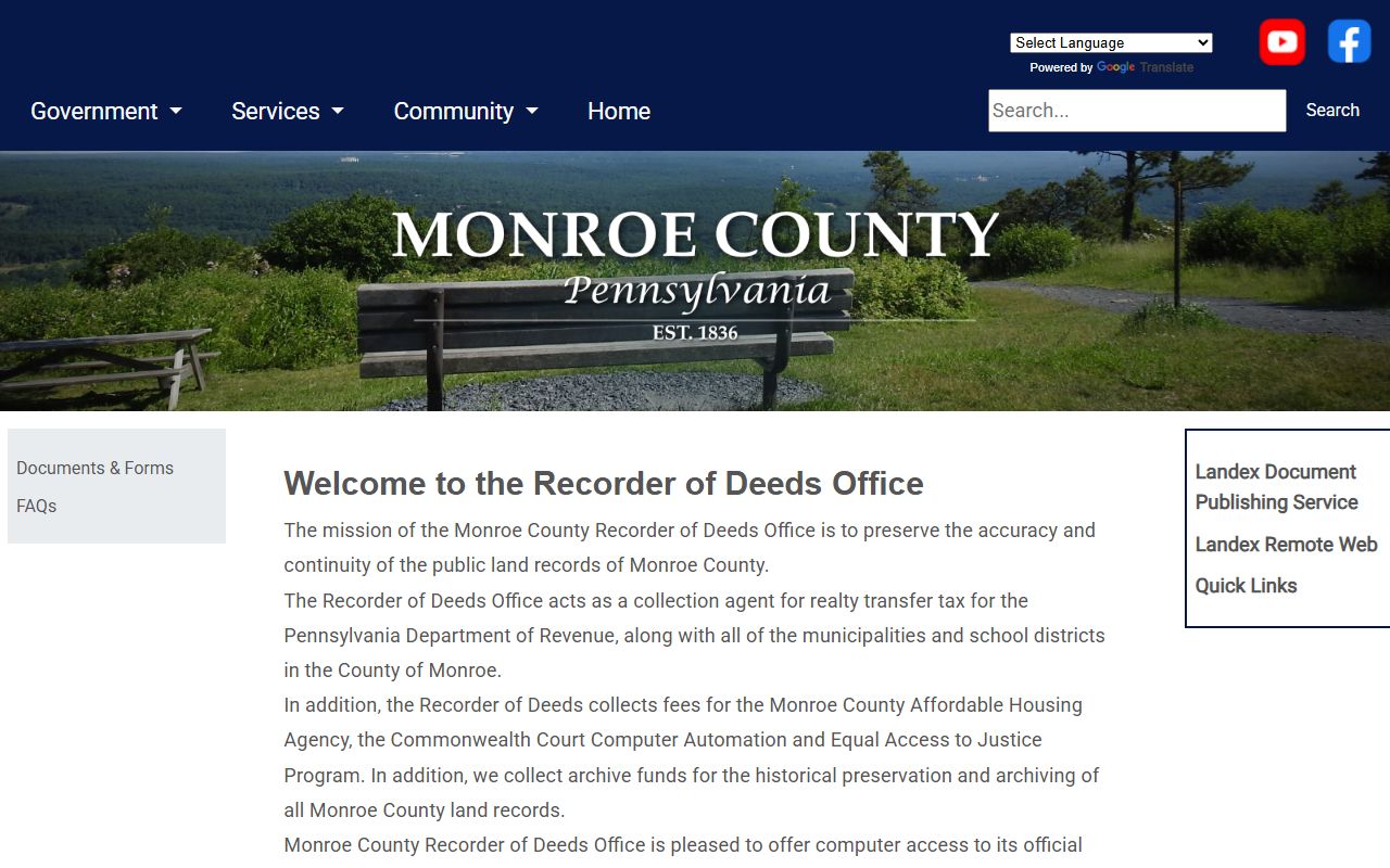 Monroe County Recorder of Deeds for land and property records