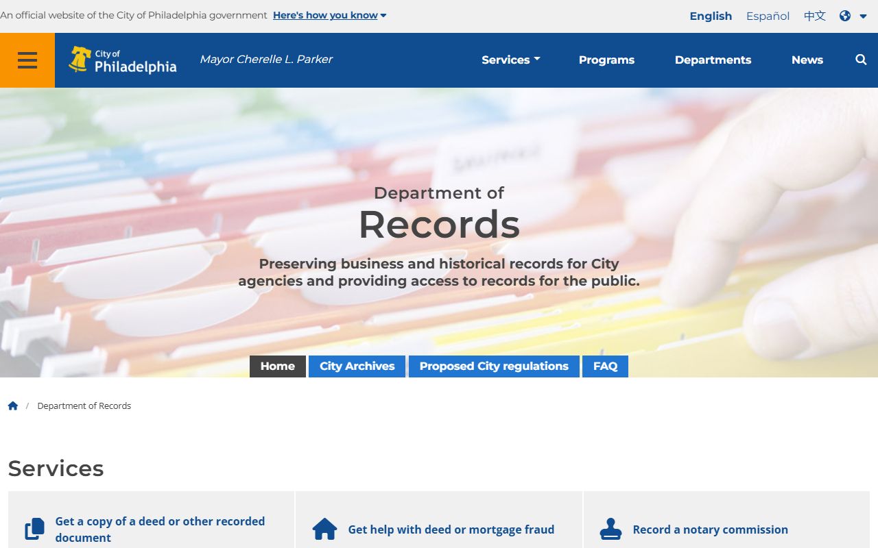 Philadelphia Department of Records for land and property records