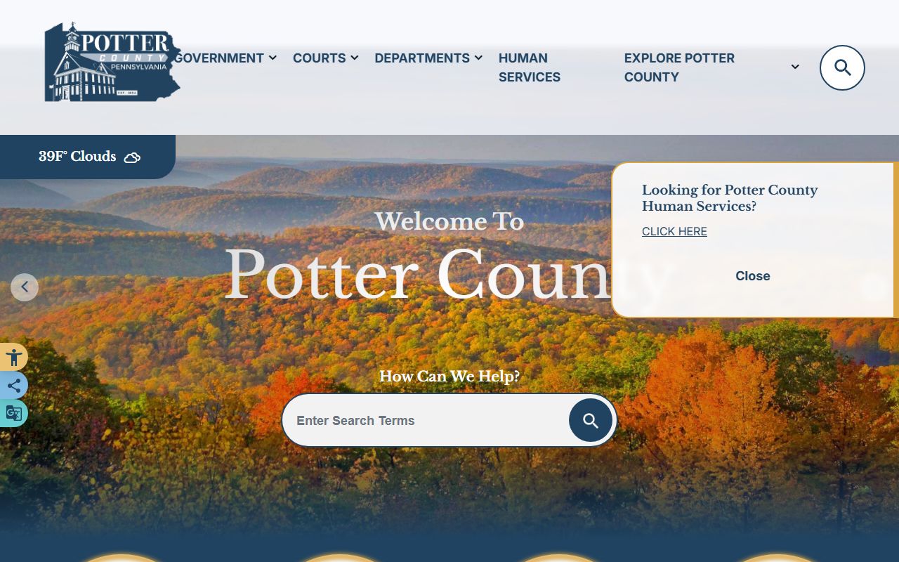 Potter County Pennsylvania homepage for public records access