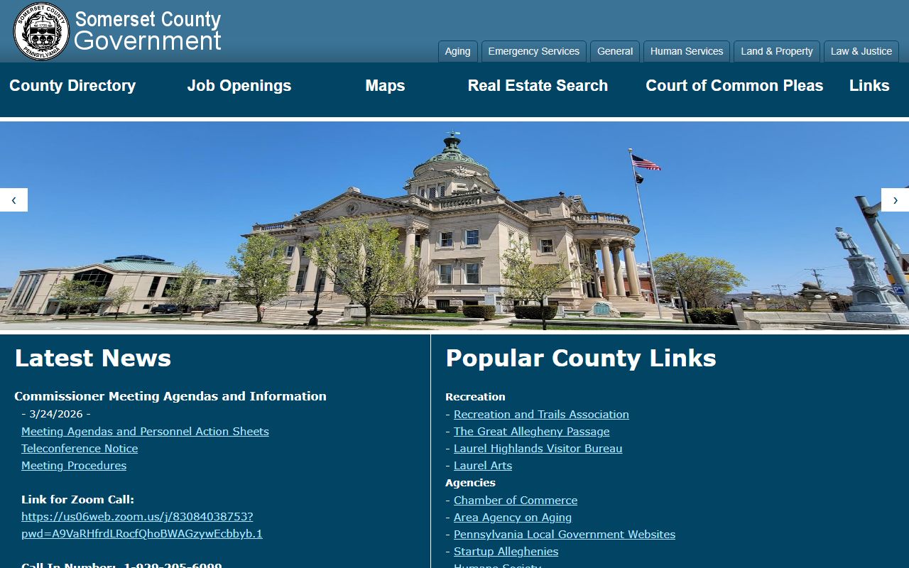 Somerset County Pennsylvania homepage for public records access