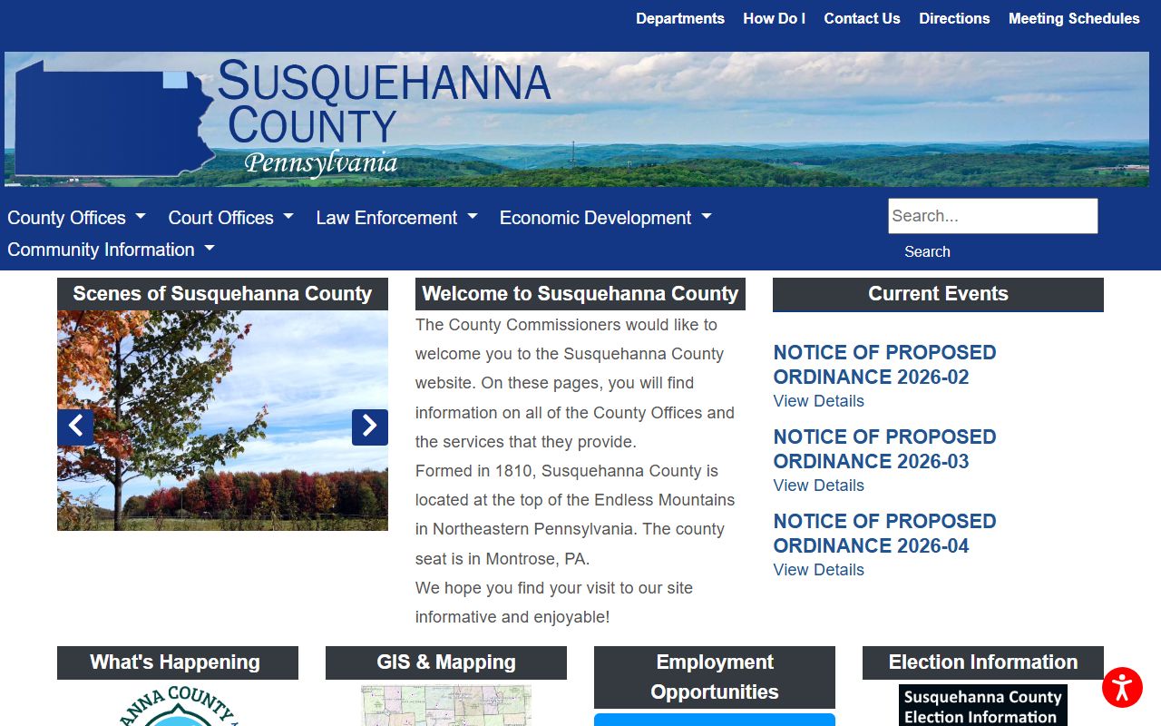 Susquehanna County Pennsylvania homepage for public records