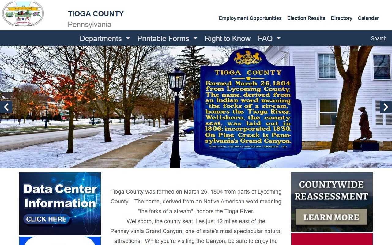 Tioga County Pennsylvania homepage for public records access