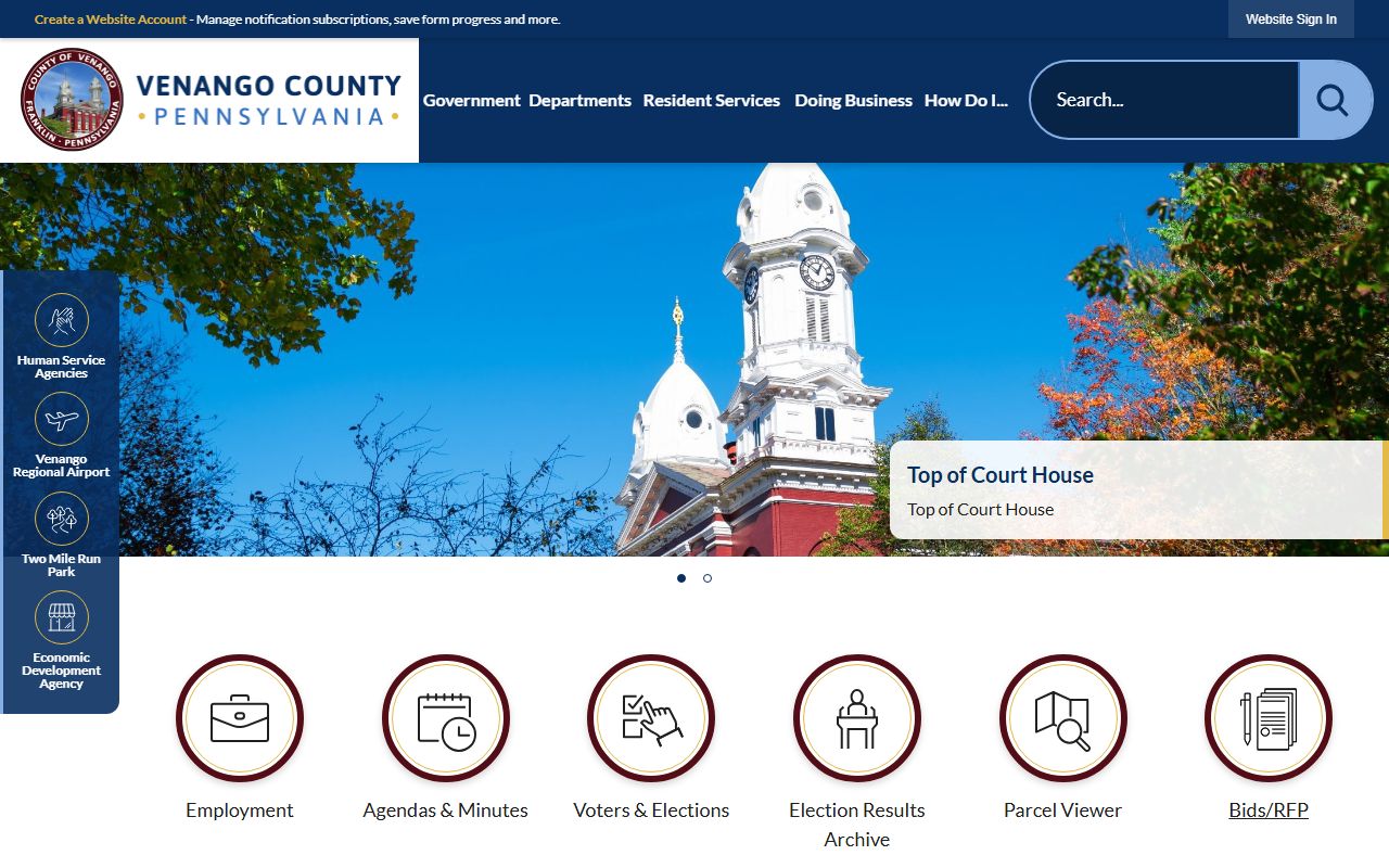 Venango County Pennsylvania homepage for public records access