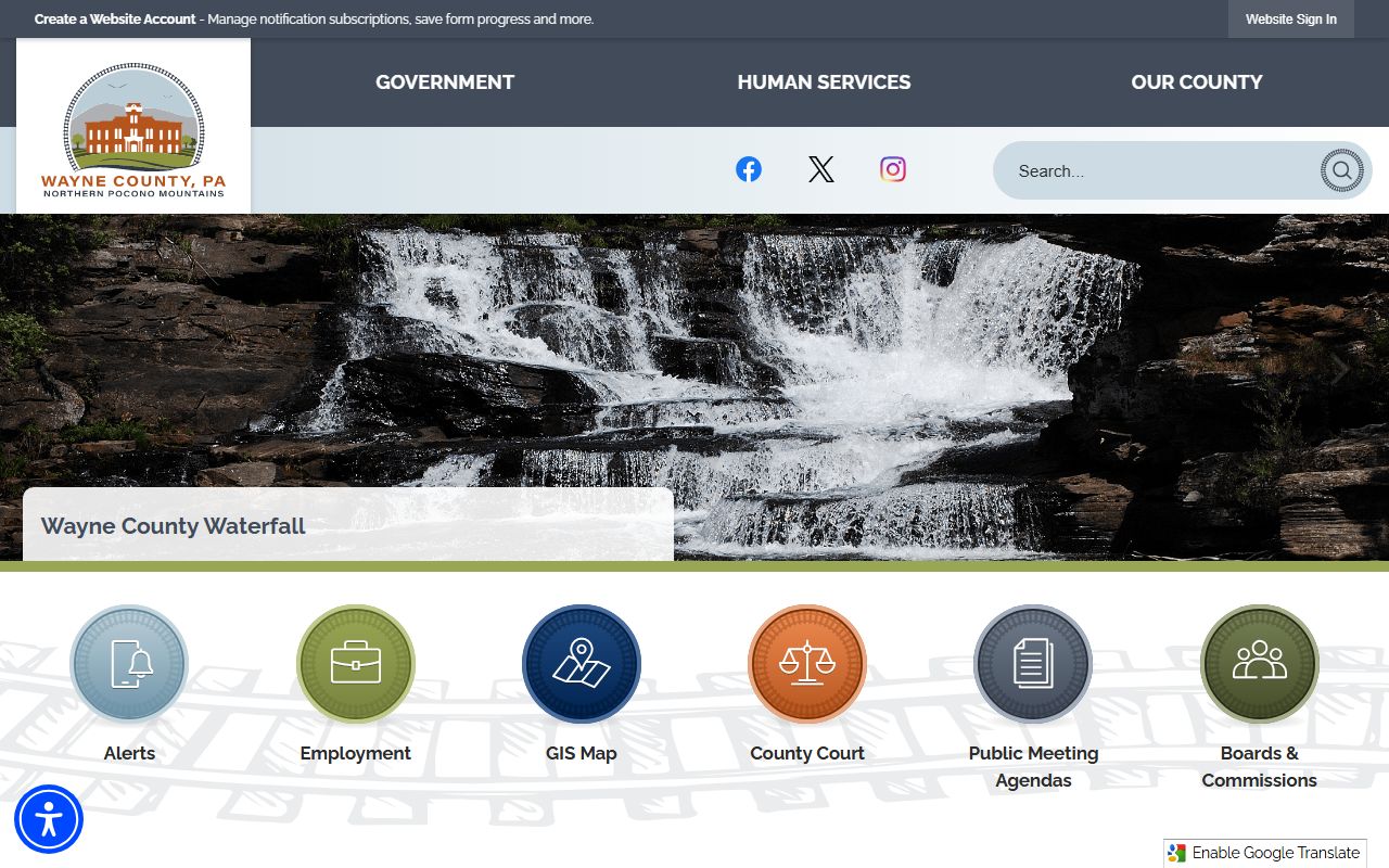 Wayne County Pennsylvania homepage for public records access