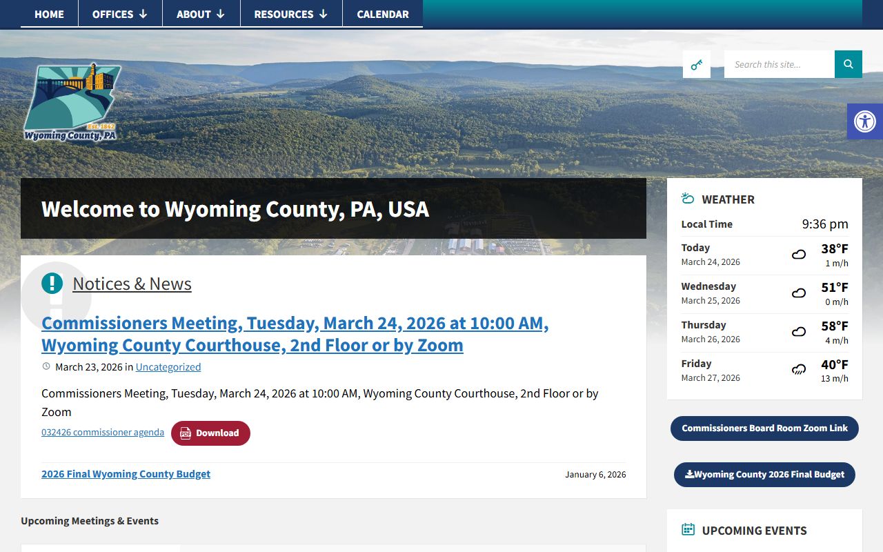Wyoming County Pennsylvania homepage for public records access