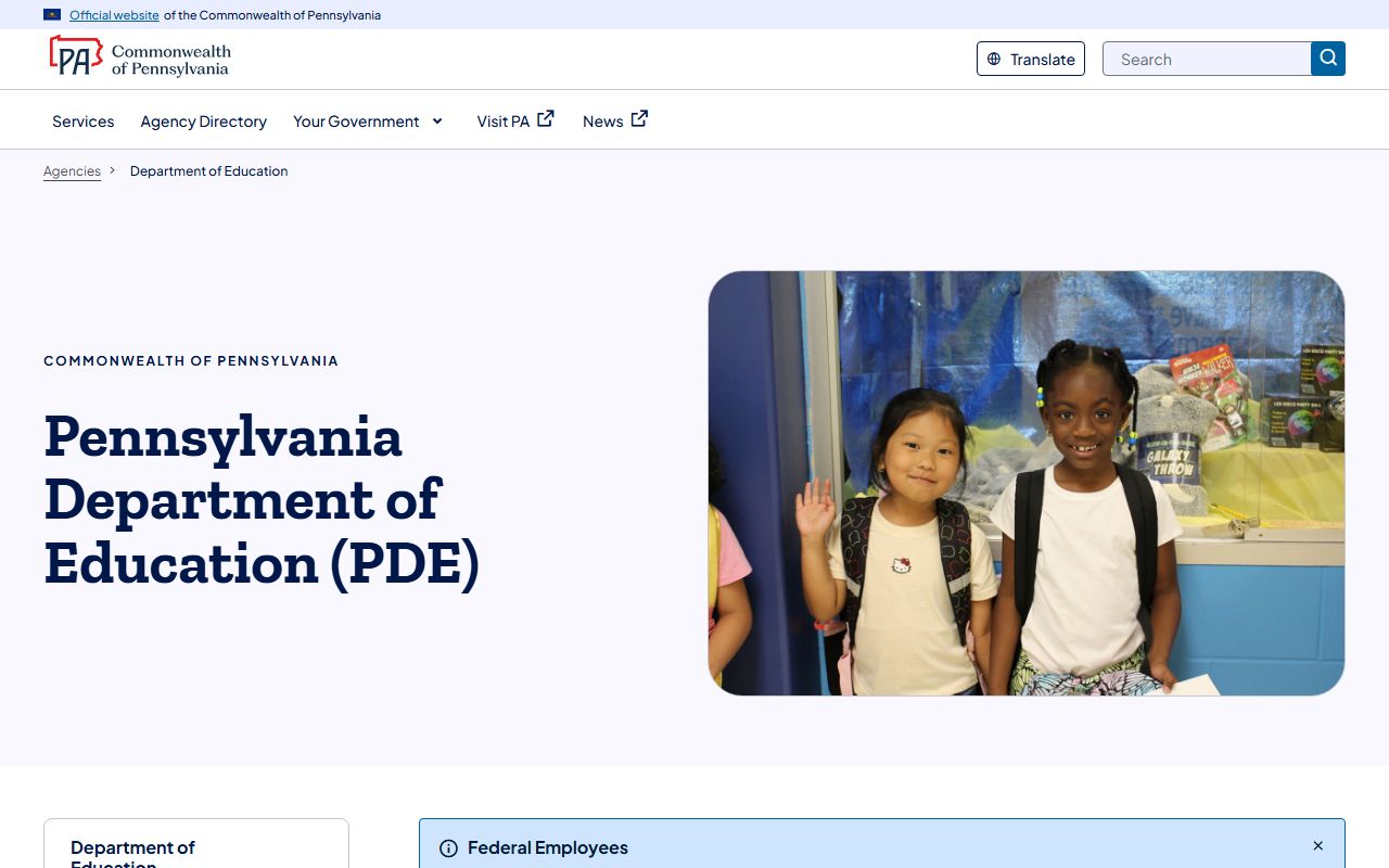 Pennsylvania Department of Education website for public education records and school data