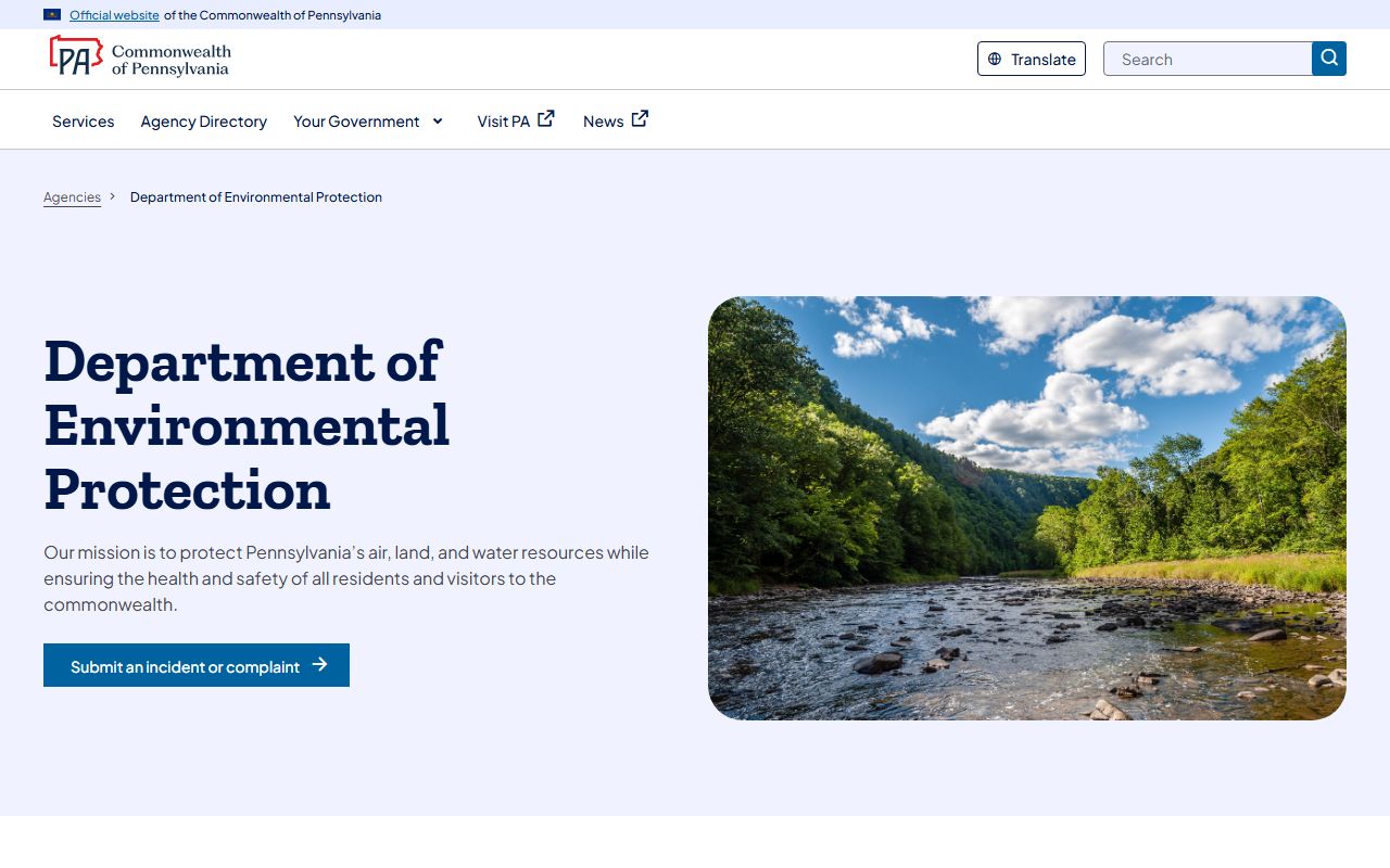 Pennsylvania Department of Environmental Protection website for permits, inspection reports, and environmental public records
