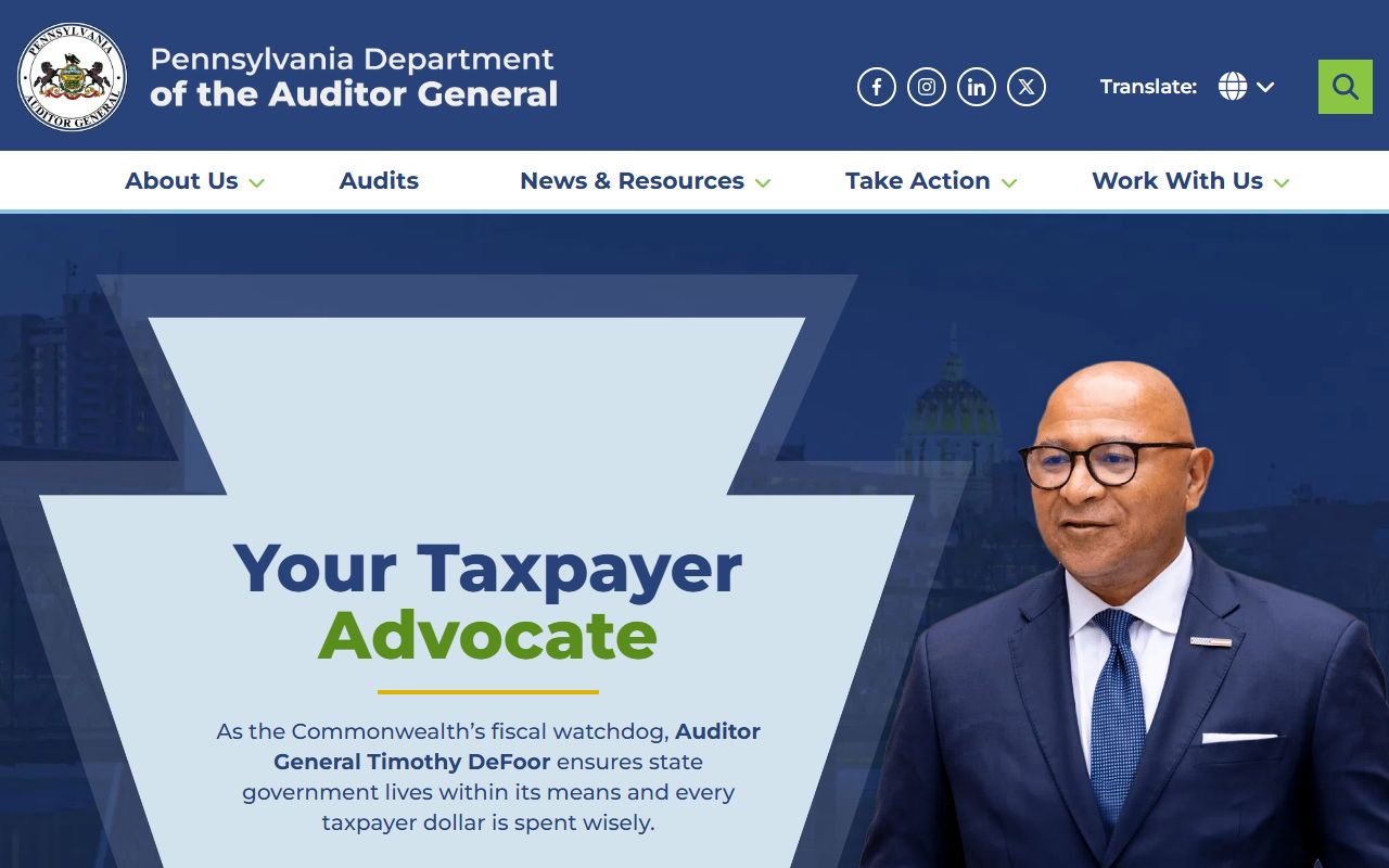 Pennsylvania Department of the Auditor General website showing audit database for public financial records